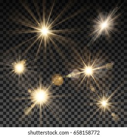 Set of vector lighting sparks on transparent background