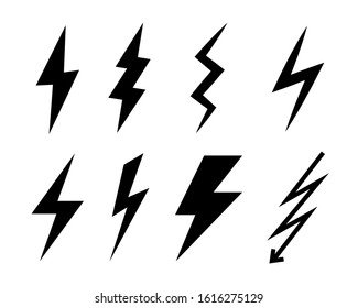 Set of Vector Lightning icons. Simple flat symbol Lightning bolt. Thunderbolt, lightning strike. 