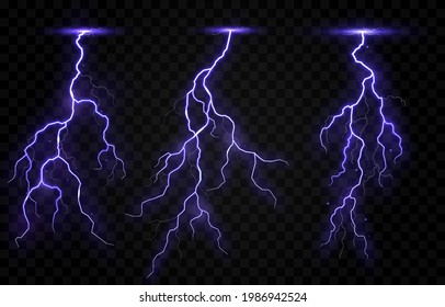 Juego de relámpagos vectoriales, relámpagos, tormenta eléctrica, iluminación. Ataque relámpago. Fenómeno natural, efecto luminoso. Papúa Nueva Guinea.