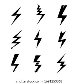 Set of vector lightnings. Simple icons on white backgound.