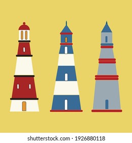 Set of vector ligth house illustration in flat style