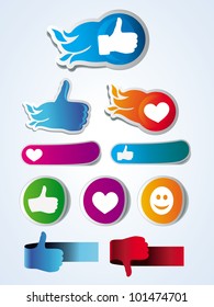 set of vector like stickers with hands and hearts