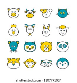 Set of vector line animals icons for web design