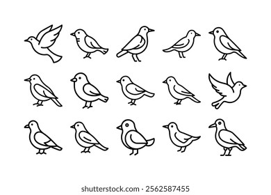set of vector line art bird icons 