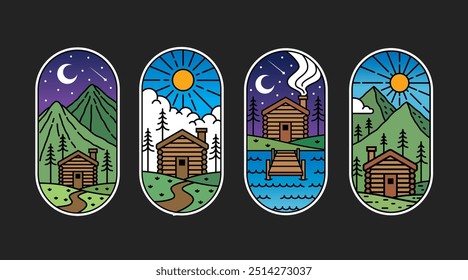 Conjunto de vetor linha arte cabine