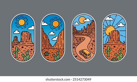 Set of vector line art desert