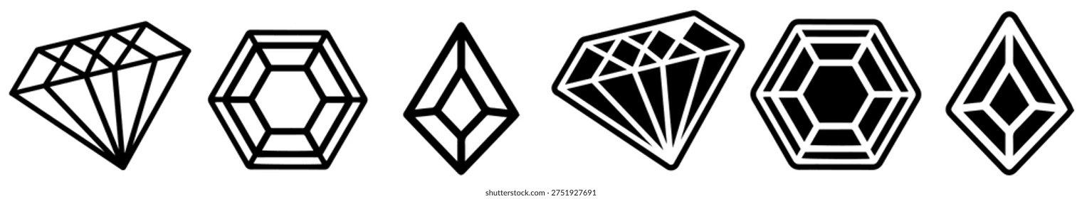 set vector Line art Diamonds icons. jewelry luxury symbols design