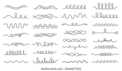 Set of Vector Line Art Dividers, Artistic Decorative Design Elements, Illustration Ornaments