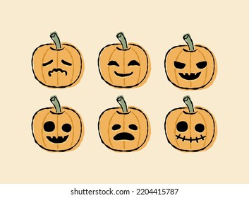 set of vector line art halloween pumpkins