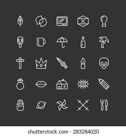 Set of Vector Line Art Icons or Symbols for Hipster Labels, Logotypes, Insignias or Badges