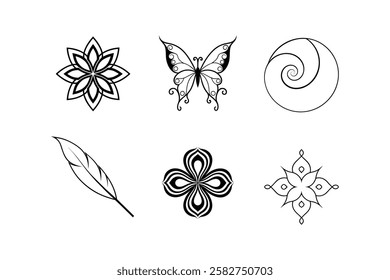 a set of vector line art illustration