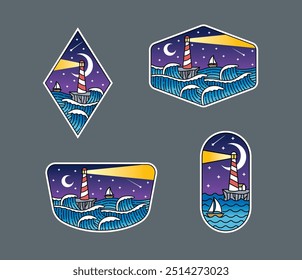 Set of vector line art outdoor designs