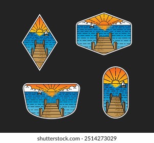 Set of vector line art outdoor designs