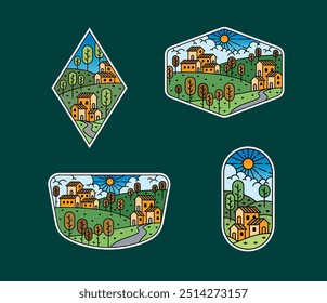 Set of vector line art outdoor designs