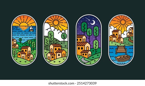 Set of vector line art residence