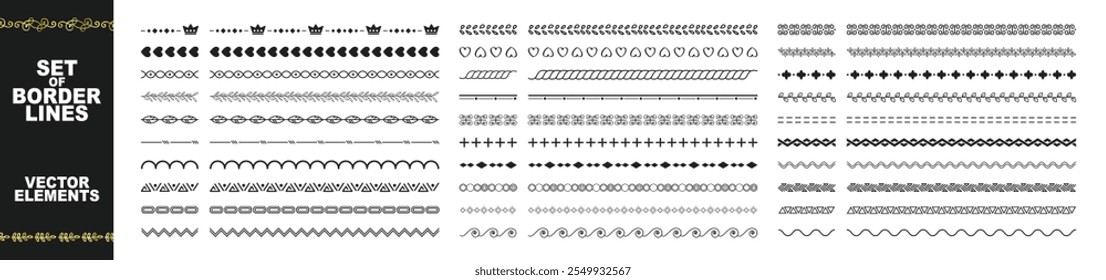 Set of vector line border. Set of hand drawn vector line border. Lines, borders, underline pencil strokes, drawing dividers. 