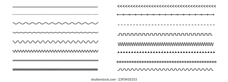 Set of vector line border. Lines, waves, zigzag, borders.  Geometric vintage line collection. Doodle design. Vector illustration

