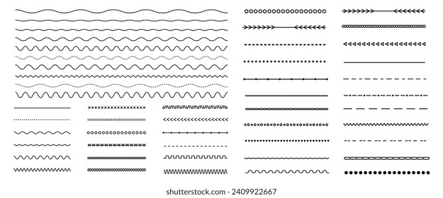 Set of vector line border. Lines, waves, zigzag, borders.  Geometric vintage line collection. Doodle design. Vector illustration