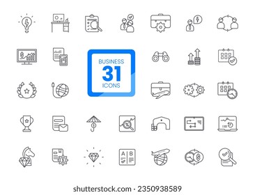 Set of vector line business and finance icons in flat design with elements for mobile concepts and web apps. Collection modern infographic icons. Big UI icon set in a flat design. Thin outline icons.