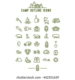 Set vector line camping icons