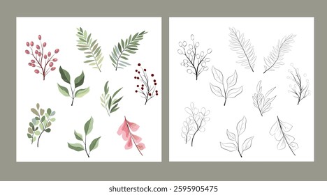 Set of vector line and color elements