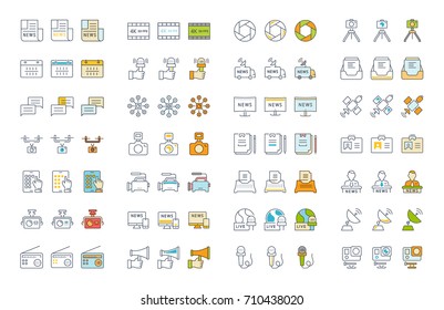 Set vector line and color icons in flat design news with elements for mobile concepts and web apps. Collection modern infographic logo and pictogram.