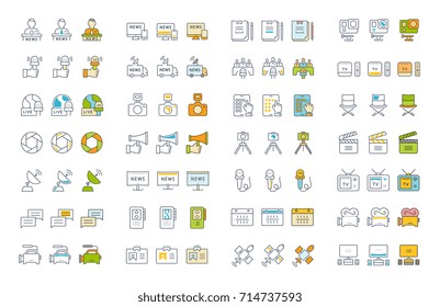 Set vector line and color icons in flat design television with elements for mobile concepts and web apps.