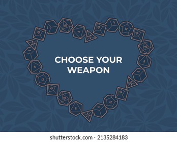 Set Of Vector Line Cubes Forming A Heart. 20, 12, 10, 8, 6 And 4 Sided Dice. Board Games.