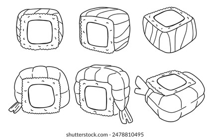 set of vector line drawing of sushi rolls