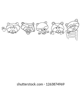Set of vector line drawings, raccoons, portraits of raccoons, cartoon characters
Funny portraits 