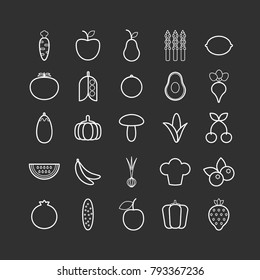 Set of vector line fruits and vegetables icons for web design