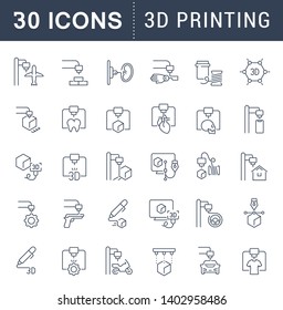 Set of vector line icons of 3d printing for modern concepts, web and apps.