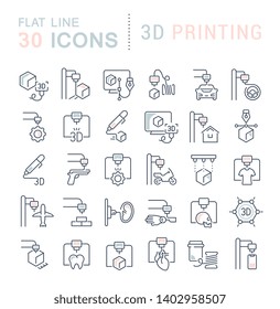 Set of vector line icons of 3d printing for modern concepts, web and apps.