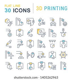 Set of vector line icons of 3d printing for modern concepts, web and apps.