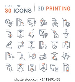 Set of vector line icons of 3d printing for modern concepts, web and apps.