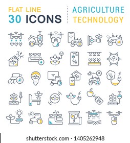 Set of vector line icons of agriculture technology for modern concepts, web and apps.