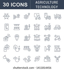 Set of vector line icons of agriculture technology for modern concepts, web and apps.