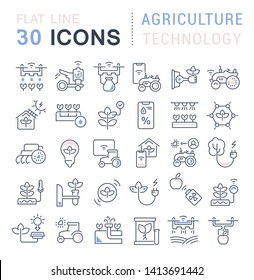 Set of vector line icons of agriculture technology for modern concepts, web and apps.