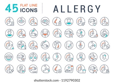 Set of vector line icons of allergy for modern concepts, web and apps.
