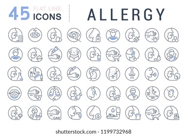 Set of vector line icons of allergy for modern concepts, web and apps.