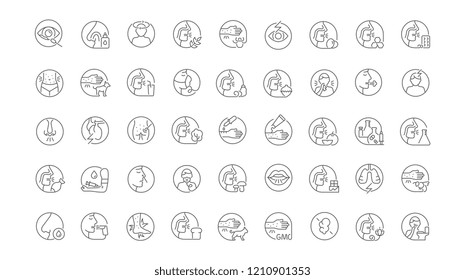Set of vector line icons of allergy for modern concepts, web and apps.