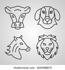 Set of Vector Line Icons of Animals

