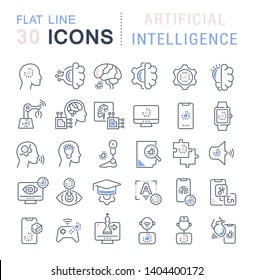 Set of vector line icons of artificial intelligence for modern concepts, web and apps.