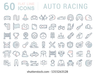 Set of vector line icons of auto racing for modern concepts, web and apps.