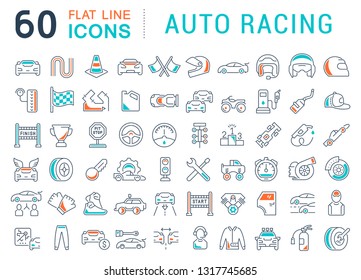 Set of vector line icons of auto racing for modern concepts, web and apps.