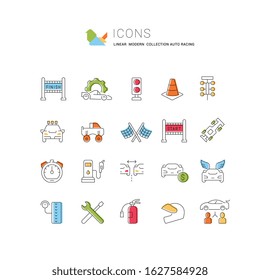 Set of vector line icons of auto racing for modern concepts, web and apps.