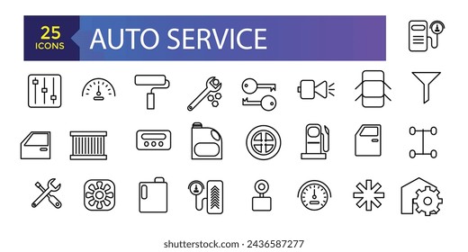 Set vector line icons with Auto Service, auto repair and transport with elements for mobile concepts and web apps.