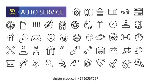 Set vector line icons with Auto Service, auto repair and transport with elements for mobile concepts and web apps.