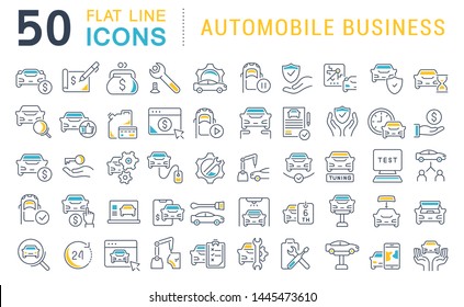 Set of vector line icons of automobile business for modern concepts, web and apps. 