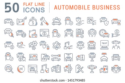 Set of vector line icons of automobile business for modern concepts, web and apps. 